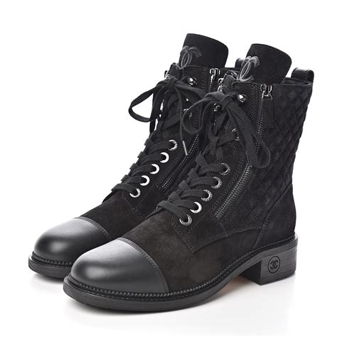 chanel black suede boots|Chanel white combat boots.